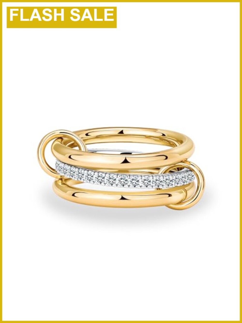 Gold Plated Interlocking Rolling Ring Stackable Trinity Band with Cubic Zirconia